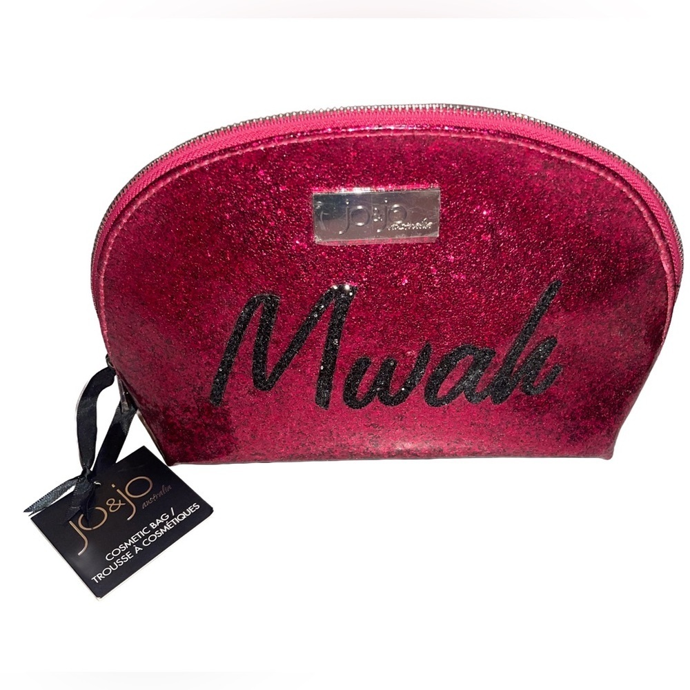 Hot Pink “Mwah” Glitter Cosmetic Bag Jo & Jo Australia NEW